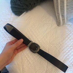 Black Leather Belt with Silver Buckle